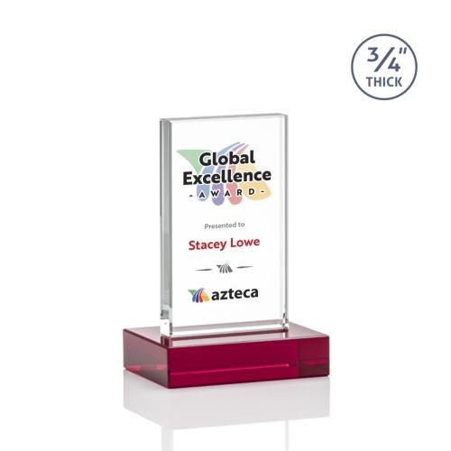 Awards and Plaques - Crystal Trophies - Barlow Full Color Red Rectangle Crystal Trophy