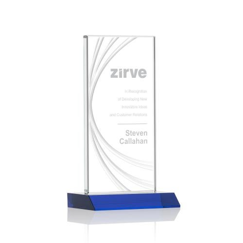 Awards and Plaques - Crystal Trophies - Daugherty Liquid&trade; Blue Rectangle Crystal Trophy