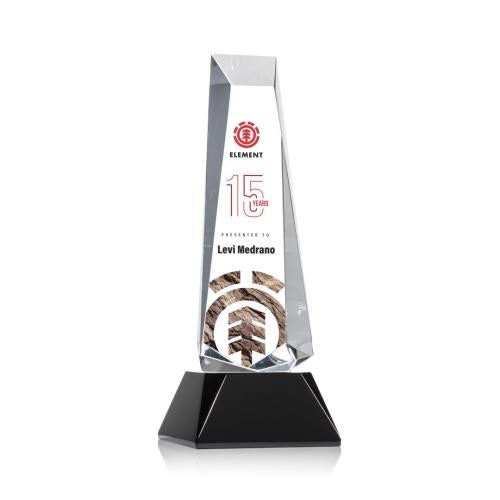 Awards and Plaques - Crystal Trophies - Hankins Full Color on Base Black Obelisk Crystal Trophy