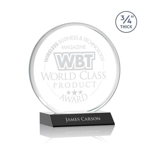 Awards and Plaques - Crystal Trophies - Juarez Black Circle Crystal Trophy