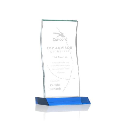 Awards and Plaques - Crystal Trophies - McClure Sky Blue Rectangle Crystal Trophy