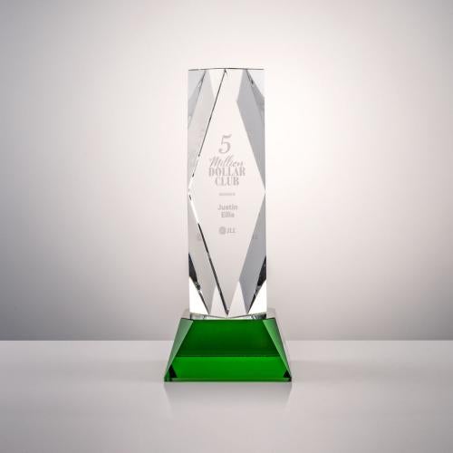 Awards and Plaques - Crystal Trophies - President on Base Green Crystal Trophy