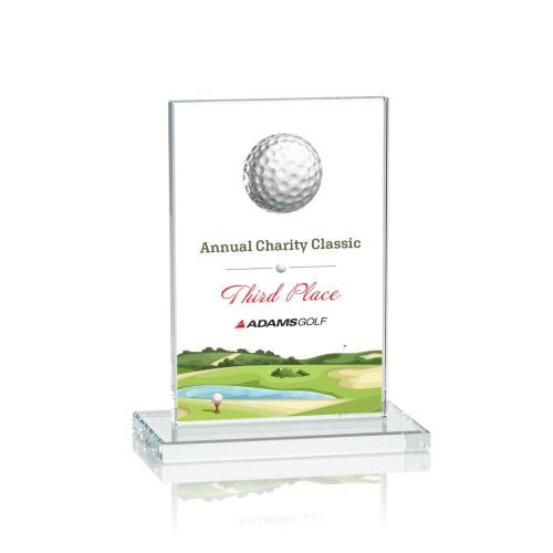 Awards and Plaques - Crystal Trophies - Carson Full Color Golf Clear Rectangle Crystal Trophy