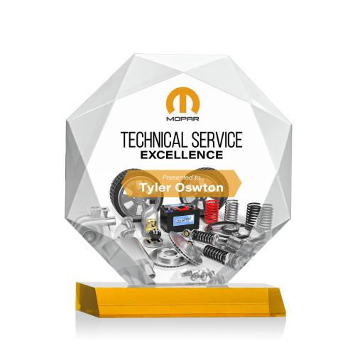 Awards and Plaques - Crystal Trophies - Minor Full Color Amber Polygon Crystal Trophy