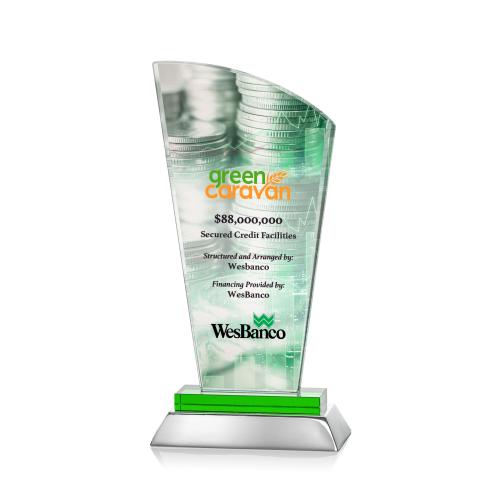 Awards and Plaques - Crystal Trophies - Pollard Full Color Green Peaks Crystal Trophy