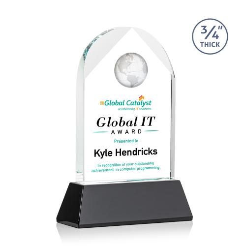 Awards and Plaques - Crystal Trophies - Cortez Full Color on Helton Black Globe Crystal Trophy