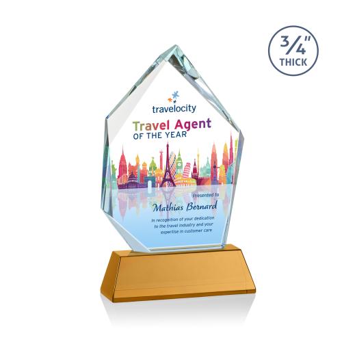 Awards and Plaques - Crystal Trophies - Boone Ice Peak Full Color on Helton Amber Peaks Crystal Trophy