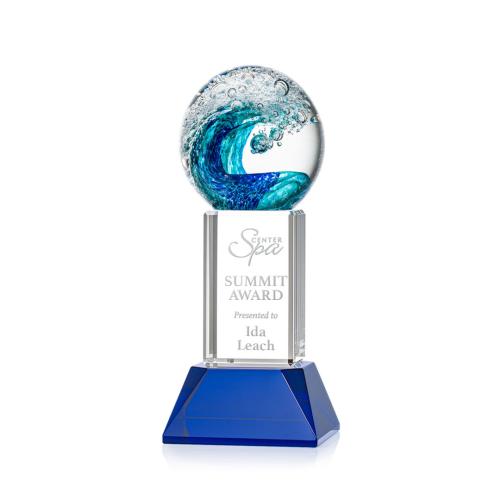Awards and Plaques - Glass Trophies - Art Glass Trophies - Ocean Wave Towers on Tower Base Glass Trophy