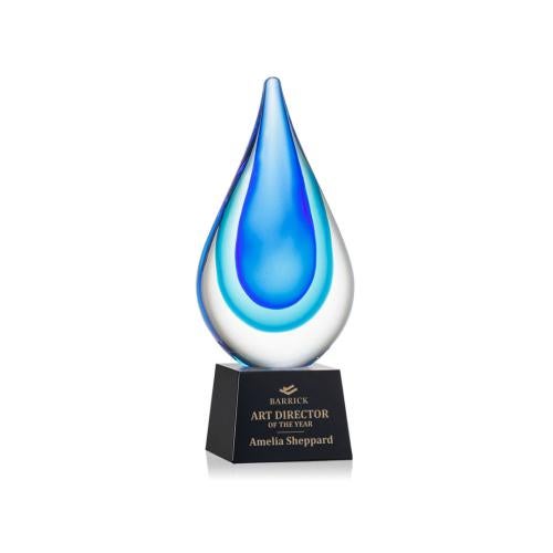 Awards and Plaques - Glass Trophies - Art Glass Trophies - Eubanks on Small Crystal Base - Black