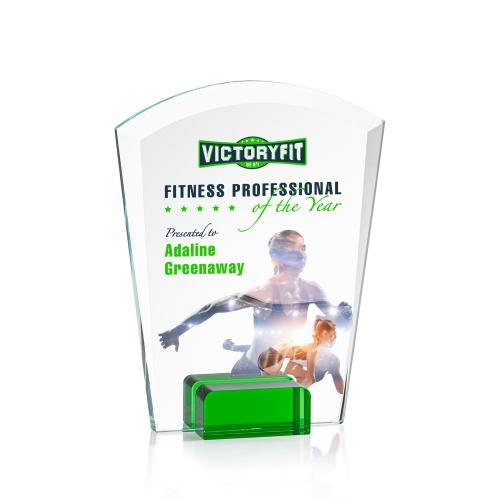 Awards and Plaques - Crystal Trophies - Byrne Full Color Green Peaks Crystal Trophy
