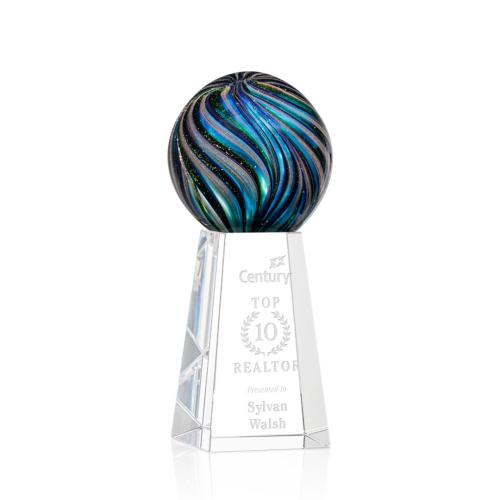 Awards and Plaques - Glass Trophies - Art Glass Trophies - McCray Glass on Tall Crystal Base Trophy