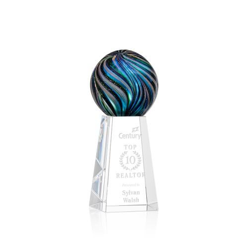 Awards and Plaques - Glass Trophies - Art Glass Trophies - McCray Globe on Tall Crystal Base Glass Trophy