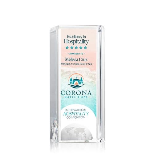 Awards and Plaques - Crystal Trophies - Waddell Globe Tower Full Color Towers Crystal Trophy