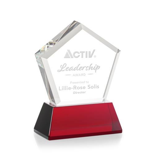 Awards and Plaques - Crystal Trophies - Costa on Base Red Polygon Crystal Trophy