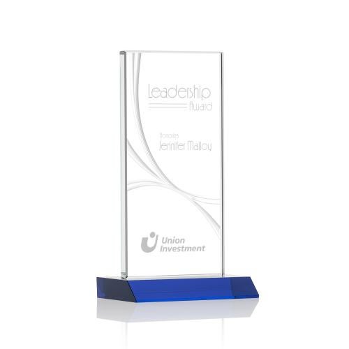 Awards and Plaques - Crystal Trophies - Rodrigues Liquid&trade; Blue Rectangle Crystal Trophy