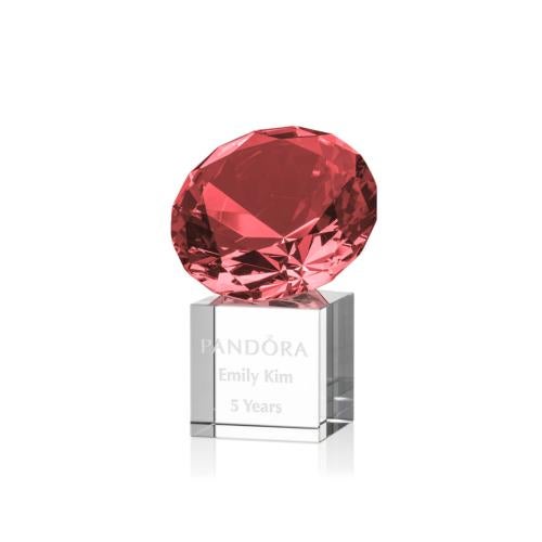 Awards and Plaques - Crystal Trophies - Diamond on Cube Ruby Crystal Trophy