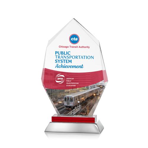 Awards and Plaques - Crystal Trophies - Padgett Full Color Red Polygon Crystal Trophy