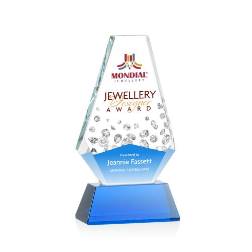 Awards and Plaques - Crystal Trophies - Mcleod Full Color on Helton Base Blue Polygon Crystal Trophy