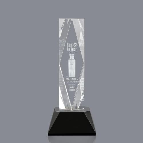 Awards and Plaques - Crystal Trophies - President 3D on Base Black Towers Crystal Trophy