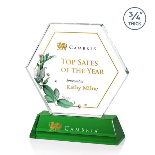 Awards and Plaques - Crystal Trophies - Colvin Full Color Green Polygon Crystal Trophy