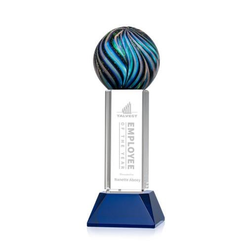 Awards and Plaques - Glass Trophies - Art Glass Trophies - McCray Globe on Tower Base Glass Trophy