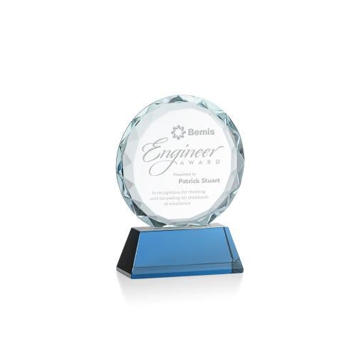 Awards and Plaques - Crystal Trophies - Linares Sky Blue Circle Crystal Trophy