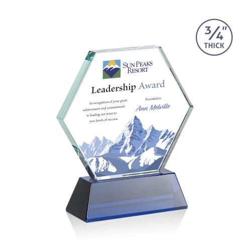 Awards and Plaques - Crystal Trophies - Pagan on Helton Full Color Blue Polygon Crystal Trophy
