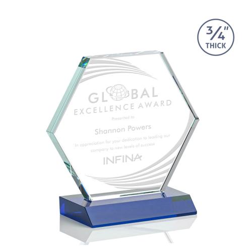 Awards and Plaques - Crystal Trophies - Pagan Blue Polygon Crystal Trophy