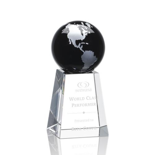 Awards and Plaques - Crystal Trophies - Krause Black/Silver Globe Crystal Trophy