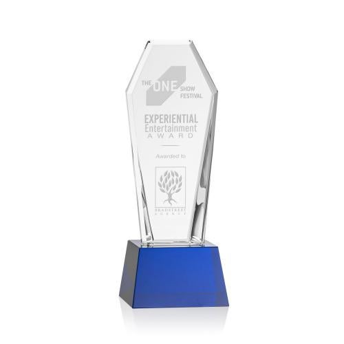 Awards and Plaques - Crystal Trophies - Thorpe Towers on Base- Blue Crystal Trophy