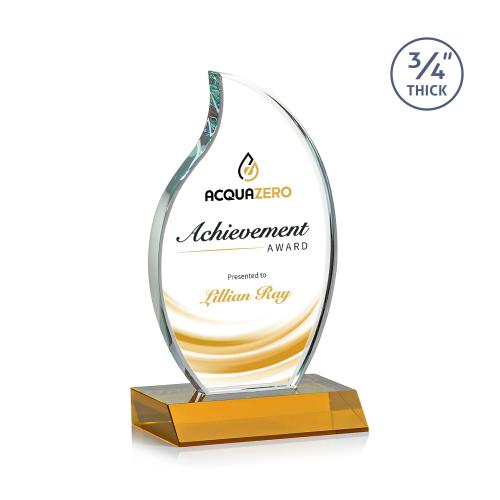 Awards and Plaques - Crystal Trophies - Summers Full Color Amber Flame Crystal Trophy