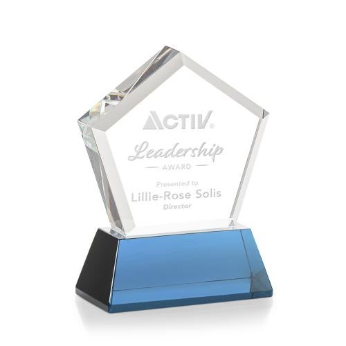 Awards and Plaques - Crystal Trophies - Costa on Base Sky Blue Polygon Crystal Trophy