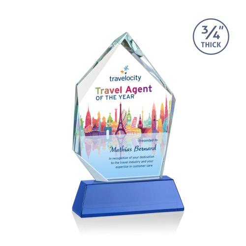 Awards and Plaques - Crystal Trophies - Boone Ice Peak Full Color on Helton Blue Peaks Crystal Trophy