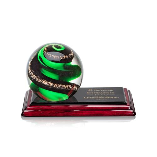 Awards and Plaques - Glass Trophies - Art Glass Trophies - Boykin Globe on Rosewood Base Glass Trophy