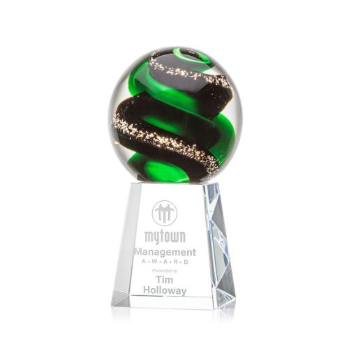 Awards and Plaques - Glass Trophies - Art Glass Trophies - Boykin Globe on Medium Crystal Base Glass Trophy