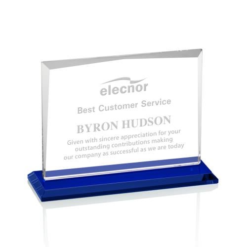 Awards and Plaques - Crystal Trophies - Kaplan Blue Rectangle Crystal Trophy
