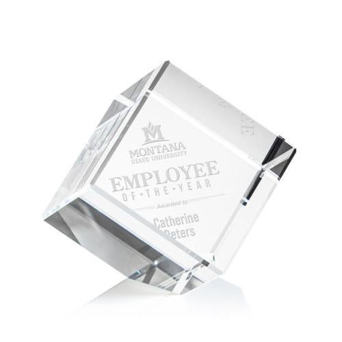 Awards and Plaques - Crystal Trophies - Klein Dotson Cube Square / Cube Crystal Trophy