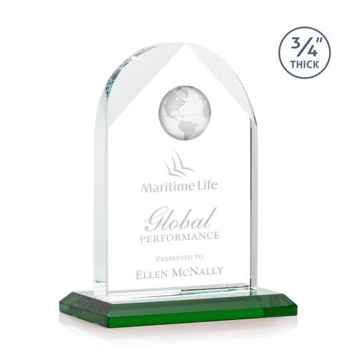 Awards and Plaques - Crystal Trophies - Cortez Green Globe Crystal Trophy