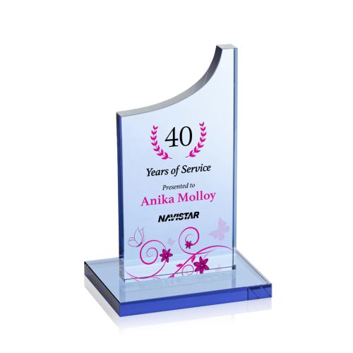 Awards and Plaques - Crystal Trophies - Fields Full Color  Sky Blue Peaks Crystal Trophy