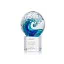 Ocean Wave Globe on Square Crystal Base Glass Trophy
