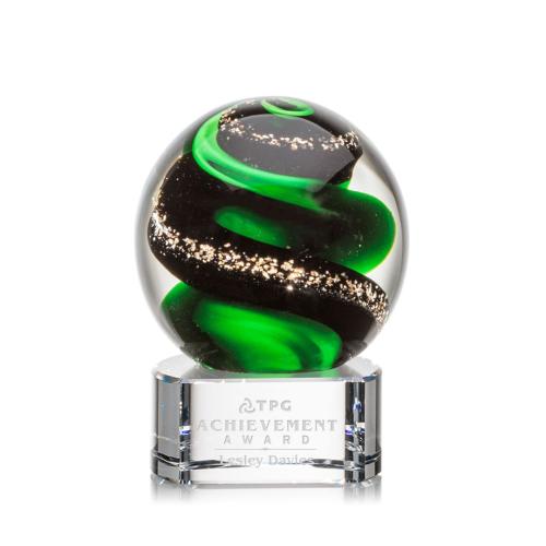 Awards and Plaques - Glass Trophies - Art Glass Trophies - Boykin on Half Round Base Clear Globe Glass Trophy