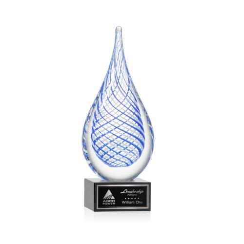 Awards and Plaques - Glass Trophies - Art Glass Trophies - Striation on Plated Crystal Base Black Tear Drop Glass Trophy