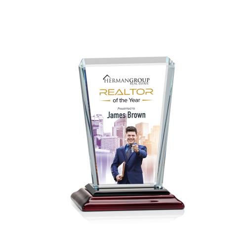 Awards and Plaques - Crystal Trophies - Frank Full Color Rosewood Rectangle Crystal Trophy