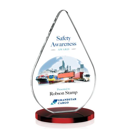 Awards and Plaques - Crystal Trophies - Moyer Full Color Red Tear Drop Crystal Trophy
