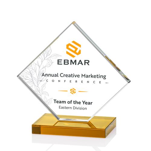 Awards and Plaques - Crystal Trophies - Argueta Full Color Amber Crystal Trophy