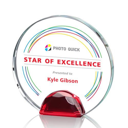 Awards and Plaques - Crystal Trophies - Kenney Full Color Red Circle Crystal Trophy