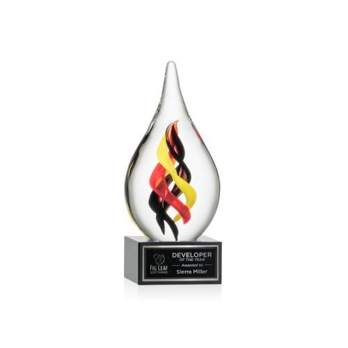Awards and Plaques - Glass Trophies - Art Glass Trophies - McCauley on Plated Crystal Base - Black