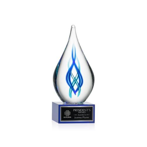 Awards and Plaques - Glass Trophies - Art Glass Trophies - Bauman on Plated Crystal Base - Blue