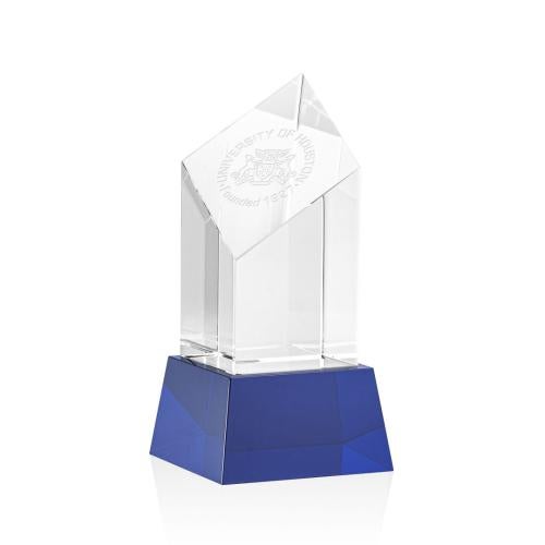 Awards and Plaques - Crystal Trophies - Knight on Base Blue Towers Crystal Trophy