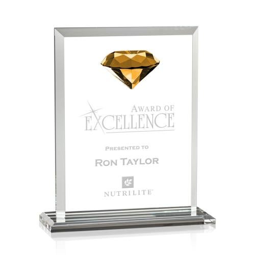 Awards and Plaques - Crystal Trophies - Latham Diamond Amber Crystal Trophy